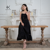  K132 - Đầm Maxi Linen Đính Cúc Ngực Phối Ren Đuôi Cá 2 dây 