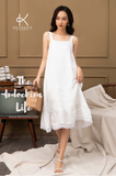  K119 Đầm LINEN suông, 2 dây đuôi cá may mix ren 