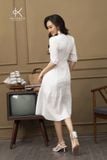  K115 Đầm Linen Cổ Tròn Đuôi Cá Thêu Ren Ngực – Thanh Lịch, Thoáng Mát & Bền Vững | Kenosho 