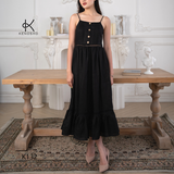  K132 - Đầm Maxi Linen Đính Cúc Ngực Phối Ren Đuôi Cá 2 dây 