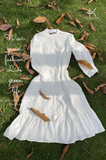  K134 Đầm linen suông  cổ tàu, xếp ly, tay dài 