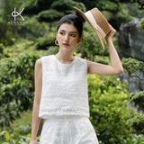  Set K207 + K208 (Áo Croptop thêu ren sóng nhỏ sát nách + quần sooc thêu ren) 