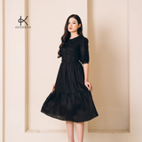  K115 Đầm Linen Cổ Tròn Đuôi Cá Thêu Ren Ngực – Thanh Lịch, Thoáng Mát & Bền Vững | Kenosho 