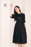  K115 Đầm Linen Cổ Tròn Đuôi Cá Thêu Ren Ngực – Thanh Lịch, Thoáng Mát & Bền Vững | Kenosho 