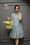  K131 Đầm cotton lụa, dáng suông đuôi cá 2 tầng, màu trắng 