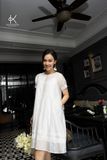  K142 Đầm xuông xếp ly ngực cotton lụa mix ren 