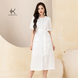  K313 Đầm LINEN suông, cổ tròn, xẻ 2 bên 