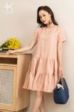  K179 Đầm linen cổ tròn đuôi cá 2 tầng, tay ngắn 