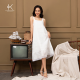  K119 Đầm LINEN suông, 2 dây đuôi cá may mix ren 