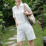  K198 - Áo sơ mi linen dáng Croptop, tay thêu ren linen 