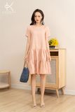  K179 Đầm linen cổ tròn đuôi cá 2 tầng, tay ngắn 