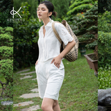  K198 - Áo sơ mi linen dáng Croptop, tay thêu ren linen 