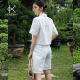  K198 - Áo sơ mi linen dáng Croptop, tay thêu ren linen 