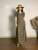 Đầm Linen Hoa Nhí, cổ V – Khuy Gỗ Tinh Tế, Phong Cách Pháp Lãng Mạn | K491