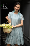  K131 Đầm cotton lụa, dáng suông đuôi cá 2 tầng, màu trắng 