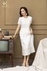 K116 Đầm linen cổ tròn, dáng suông, đuôi cá, tay ngắn phối ren