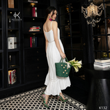  K132 - Đầm Maxi Linen Đính Cúc Ngực Phối Ren Đuôi Cá 2 dây 
