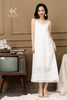 K118 Đầm linen maxi, dáng suông, 2 dây mix ren