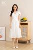 K180 Đầm linen cổ V, tay cánh tiên màu trắng