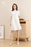  K183 Đầm linen suông, cổ đức, viền đen 