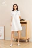  K183 Đầm linen xuông, cổ đức, viền đen 