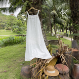  K137 Đầm Maxi Linen 2 Dây,  dáng suông, xếp ly 