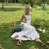  K137 Đầm Maxi Linen 2 Dây,  dáng suông, xếp ly 
