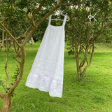  K119 Đầm LINEN suông, 2 dây đuôi cá may mix ren 