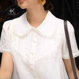  K151 Đầm suông linen cổ lá sen, xếp ly ngực, đuôi cá 