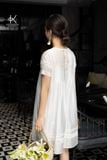  K142 Đầm suông xếp ly ngực cotton lụa mix ren 