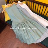  K319 Đầm LINEN suông, cổ yếm, đuôi cá sát nách 