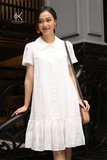  K151 Đầm suông linen cổ lá sen, xếp ly ngực, đuôi cá 
