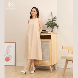  k187 Đầm Linen suông, sát nách, cổ tròn 