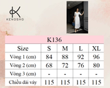  K136 Đầm Linen Cổ V, Xếp Ly Ngực Phối Ren, Tay Phồng 