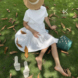  K125 Đầm LINEN suông cổ tròn đuôi cá, tay ngắn 