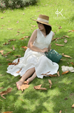  K122 Đầm linen cổ V, sát nách, buộc dây ở lưng, đính cúc trẻ trung quyến rũ. BEST SELLER 