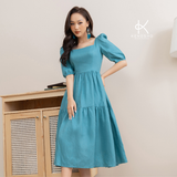  K184/K185/K186 Đầm Linen cổ vuông, tay ngắn phồng 