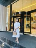  K115 Đầm Linen Cổ Tròn Đuôi Cá Thêu Ren Ngực – Thanh Lịch, Thoáng Mát & Bền Vững | Kenosho 