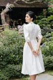  K196 Đầm Linen cổ tàu, bèo thêu trước ngực 