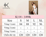  K118 Đầm linen maxi, dáng suông, 2 dây mix ren 