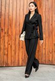  Bộ Suit gồm áo Blazer buộc dây và quần xuông linen lụa K190 