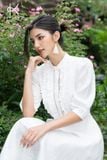  K196 Đầm Linen cổ tàu, bèo thêu trước ngực 