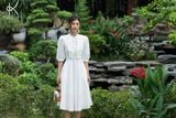  K196 Đầm Linen cổ tàu, bèo thêu trước ngực 