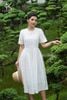 K194 Đầm Linen thêu ren thân trên, dáng xòe, cổ tròn tay ngắn