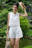  Set K207 + K208 (Áo Croptop thêu ren sóng nhỏ sát nách + quần sooc thêu ren) 
