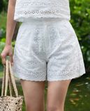  Set K207 + K208 (Áo Croptop thêu ren sóng nhỏ sát nách + quần sooc thêu ren) 