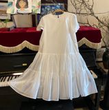  K131 Đầm cotton lụa, dáng suông đuôi cá 2 tầng, màu trắng 