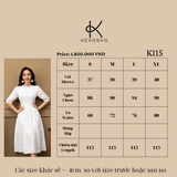  K115 Đầm Linen Cổ Tròn Đuôi Cá Thêu Ren Ngực – Thanh Lịch, Thoáng Mát & Bền Vững | Kenosho 