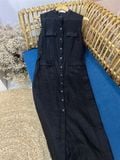  K498 Đầm LINEN suông dáng dài cổ tàu có tay 
