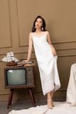  K118 Đầm linen maxi, dáng suông, 2 dây mix ren 